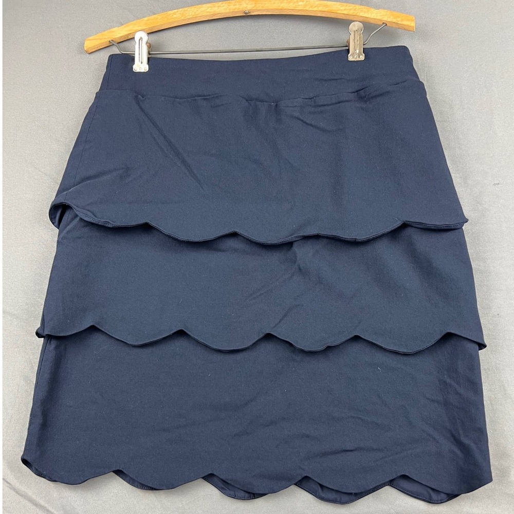 J. McLaughlin Skirt Womens 6 Navy Blue Excellent Tiered Scalloped Mini A-Line